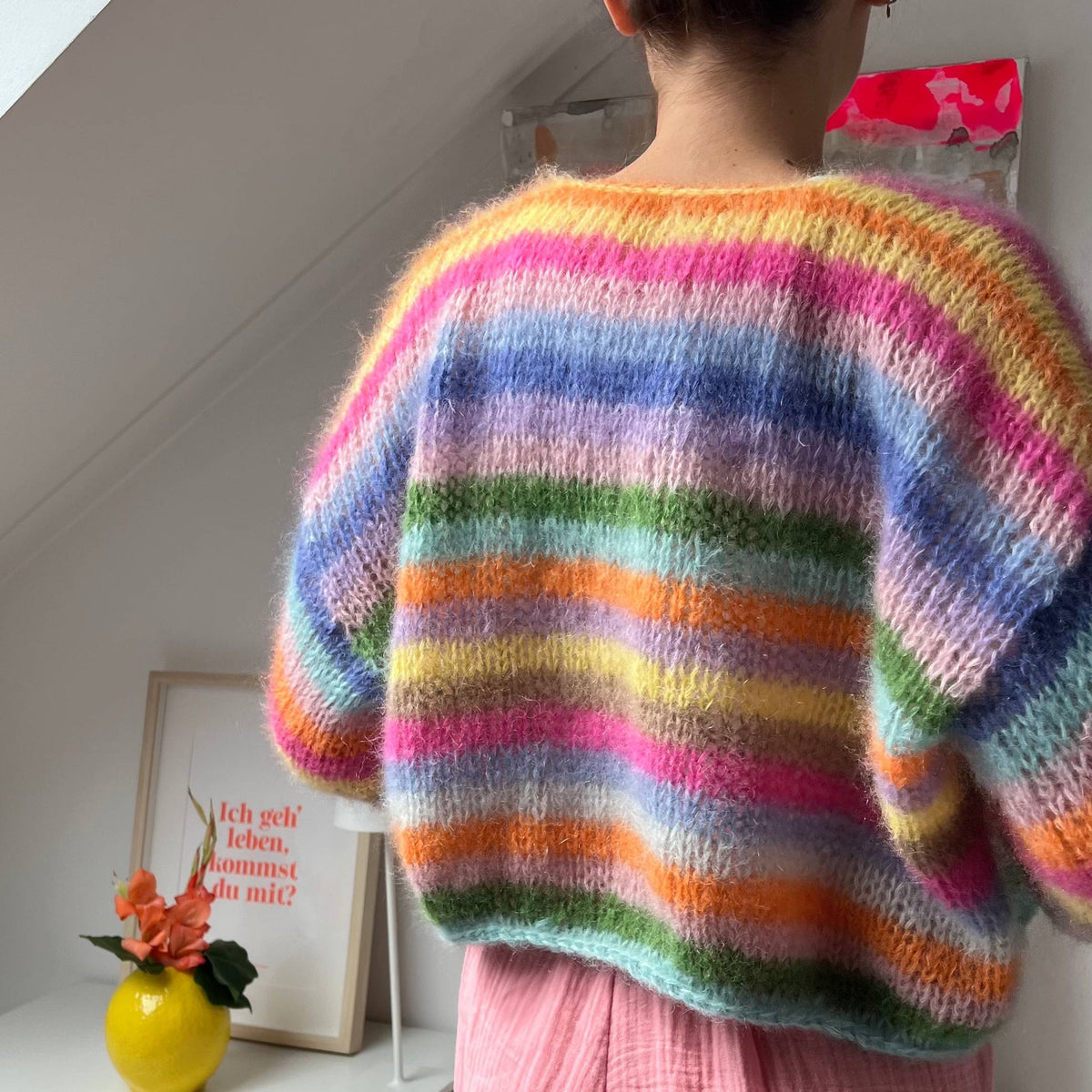 Mohair Cardigan Knitting Rainbow Cardigan Regenbogen Pullover
